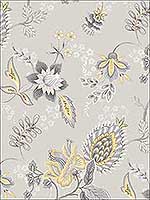 Jacobean Floral Grey Yellow Grey Wallpaper GC29829 by Patton Norwall Wallpaper for sale at Wallpapers To Go
