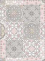 Portugese Tiles Grey Pink Wallpaper CK36611 by Patton Norwall Wallpaper for sale at Wallpapers To Go