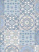 Portugese Tiles Blue Cream Wallpaper KE29950 by Patton Norwall Wallpaper for sale at Wallpapers To Go