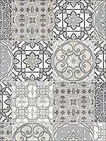Portugese Tiles Grey Black Beige Wallpaper KE29951 by Patton Norwall Wallpaper for sale at Wallpapers To Go