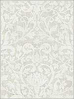 Damask Leaf Scroll Fleur de lis Gray and White Wallpaper 1621102 by Seabrook Wallpaper for sale at Wallpapers To Go
