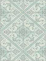 Leaf Scroll Gray Green Metallic Silver Raised Ink Wallpaper 1730002 by Seabrook Wallpaper for sale at Wallpapers To Go