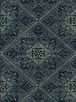 Leaf Scroll Blue Green Black Raised Ink Wallpaper 1730004 by Seabrook Wallpaper for sale at Wallpapers To Go