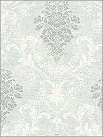 Damask Blue White Metallic Silver Raised Ink Wallpaper 1730502 by Seabrook Wallpaper for sale at Wallpapers To Go