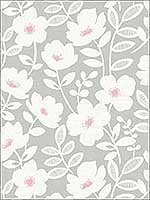 Bergman Pink Scandi Flower Wallpaper UW24772 by Brewster Wallpaper for sale at Wallpapers To Go