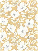 Bergman Mustard Scandi Flower Wallpaper UW24774 by Brewster Wallpaper for sale at Wallpapers To Go