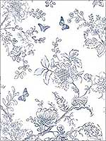 FH37539 Blue on White Butterfly Toile Wallpaper 