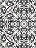 Floral Tile Black Grey Metallic Silver Coal Wallpaper FH37543 by Patton Norwall Wallpaper for sale at Wallpapers To Go