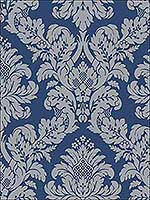Damask Blue Silver Glitter Wallpaper UK10457 by Seabrook Wallpaper for sale at Wallpapers To Go