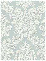 Damask Teal White Glitter Wallpaper UK10482 by Seabrook Wallpaper for sale at Wallpapers To Go