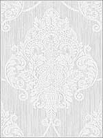 Puff Damask Silver Glitter and Off White Wallpaper AW70800 by Collins and Company Wallpaper for sale at Wallpapers To Go
