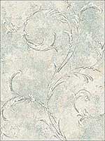 Antique Scroll Soft Blue Grey Wallpaper RM60904 by Casa Mia Wallpaper for sale at Wallpapers To Go