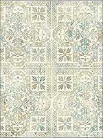 Ceramic Tiles Soft Green Soft Cream Soft Blue Wallpaper RM61002 by Casa Mia Wallpaper for sale at Wallpapers To Go