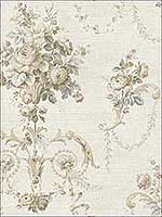 English Floral Cameo Soft White Soft Grey Wallpaper RM61208 by Casa Mia Wallpaper for sale at Wallpapers To Go