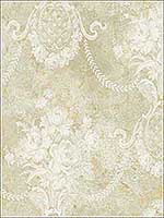 Classic Floral Cameo Soft Gold White Wallpaper RM61505 by Casa Mia Wallpaper for sale at Wallpapers To Go