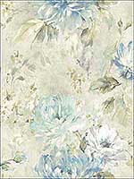 Watercolor Flower Soft Blue Grey Wallpaper RM50202 by Casa Mia Wallpaper for sale at Wallpapers To Go