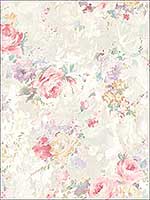 Bouquet Flower Pink Yellow Soft Grey Wallpaper RM50701 by Casa Mia Wallpaper for sale at Wallpapers To Go