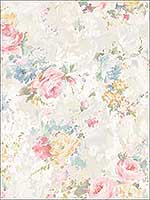 Bouquet Flower Pink Blue Yellow Soft Grey Wallpaper RM50702 by Casa Mia Wallpaper for sale at Wallpapers To Go