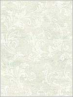 Neoclassic Scroll White Soft Green Wallpaper RM51802 by Casa Mia Wallpaper for sale at Wallpapers To Go