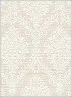 Damask Cameo Cream White Wallpaper RM80305 by Casa Mia Wallpaper for sale at Wallpapers To Go