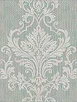 Geometrical Damask Blue Silver White Wallpaper RM30504 by Casa Mia Wallpaper for sale at Wallpapers To Go