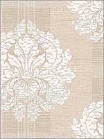 Neoclassic Contemporary Damask White Soft Beige Wallpaper RM30805 by Casa Mia Wallpaper for sale at Wallpapers To Go