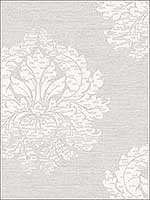 Neoclassic Contemporary Damask White Soft Grey Wallpaper RM30810 by Casa Mia Wallpaper for sale at Wallpapers To Go