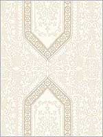 Neoclassic Scroll White Cream Soft Brown Wallpaper RM30905 by Casa Mia Wallpaper for sale at Wallpapers To Go