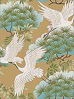 Sprig and Heron Gold Wallpaper AF6594 by Ronald Redding Wallpaper for sale at Wallpapers To Go