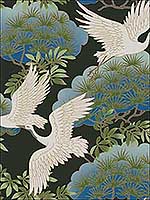 Sprig and Heron Black Wallpaper AF6593 by Ronald Redding Wallpaper for sale at Wallpapers To Go