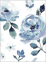 Watercolor Blooms Blue Peel and Stick Wallpaper PSW1074RL by York Wallpaper for sale at Wallpapers To Go