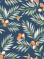 Citrus Branch Navy Sage and Orange Wallpaper NW36702 by NextWall Wallpaper for sale at Wallpapers To Go