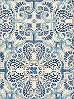 Florentine Blue Faux Tile Wallpaper 292224046 by A Street Prints Wallpaper for sale at Wallpapers To Go