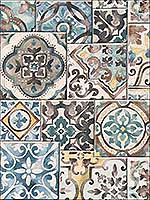 Marrakesh Blue Global Tiles Wallpaper 290422315 by Brewster Wallpaper for sale at Wallpapers To Go