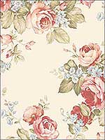 Grand Floral Cream Red Blue Green Wallpaper AB27614 by Patton Norwall Wallpaper for sale at Wallpapers To Go