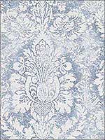 Valentine Damask Blue Soft Grey Wallpaper AF37714 by Patton Norwall Wallpaper for sale at Wallpapers To Go