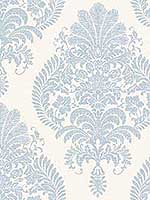 Antigua Damask Blue Frost Bone White Wallpaper LN10412 by Seabrook Wallpaper for sale at Wallpapers To Go