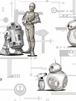 Star Wars The Rise of Skywalker Droids Black White Wallpaper DI0947 by York Wallpaper for sale at Wallpapers To Go