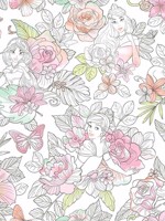 Disney Princess Royal Floral Coral Wallpaper DI0966 by York Wallpaper for sale at Wallpapers To Go