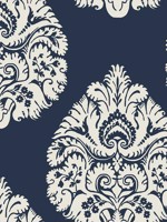 Teardrop Damask Navy Wallpaper KT2143 by Ronald Redding Wallpaper for sale at Wallpapers To Go