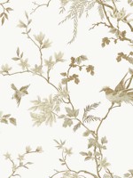 Bird And Blossom Chinoserie White Gold Wallpaper KT2174 by Ronald Redding Wallpaper for sale at Wallpapers To Go