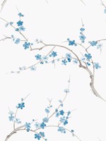 Cherry Blossom Floral Pacific Blue and White Wallpaper NW38302 by NextWall Wallpaper for sale at Wallpapers To Go