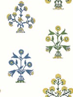 Indian Flower Blue and Yellow Wallpaper T10664 by Thibaut Wallpaper for sale at Wallpapers To Go