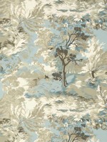 Lincoln Toile Beige and Spa Blue Wallpaper T10865 by Thibaut Wallpaper for sale at Wallpapers To Go