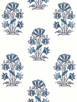 Lily Flower Blue and White Wallpaper T13204 by Thibaut Wallpaper for sale at Wallpapers To Go