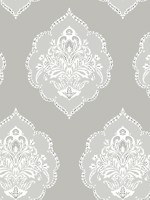 Signet Medallion Damask Gray Wallpaper DM4984 by York Wallpaper for sale at Wallpapers To Go