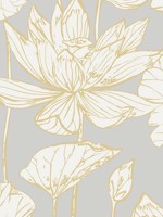 Water Lily Floral Metallic Gold and Grey Wallpaper ET10906 by Seabrook Wallpaper for sale at Wallpapers To Go