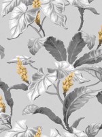 Meridian Parade Grey Tropical Leaves Wallpaper M1691 by Brewster Wallpaper for sale at Wallpapers To Go