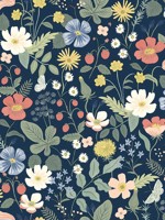 Strawberry Fields Blue Pink Wallpaper RP7358 by Rifle Paper Co Wallpaper for sale at Wallpapers To Go