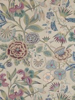 Cleo Plum and Blue on Flax Fabric AF9617 by Anna French Fabrics for sale at Wallpapers To Go